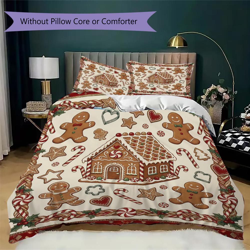 North Pole Delivery Pattern Bedding uilt Set uilt Cover Pillowcase Home Decoration Birthday Gift (1 * duvet cover + 2 * pillowcase without core)_XIA
