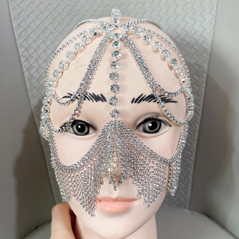 Belly Dance for Rhinestone for Head Chain Crystal Tassel Pendant Mask Chain Novelty Hair Styling Tool for Masquerade Cos