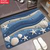 Blue Wave Beach Doormat Seashell Starfish Layer Sand Texture Coastal Style Entryway Floor Rug