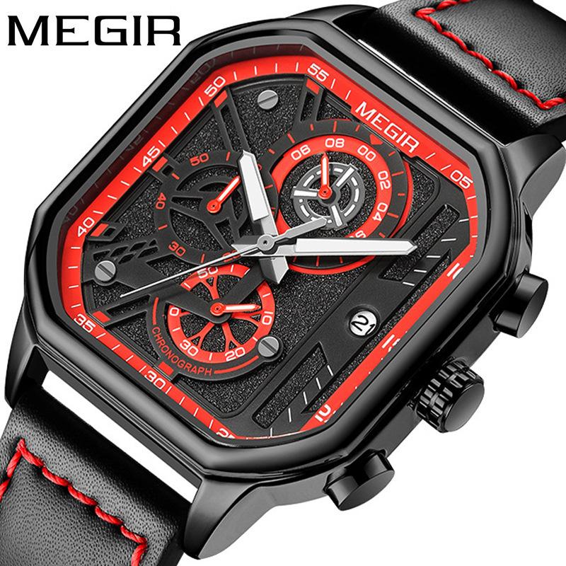 Square Watch Trend Multifunctional Chronograph Quartz Watch Men'S Leather Men'S Watch 8106