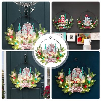 Christmas Santa Gnomes Wood Sign LED Light Up Wreath Wall Window Front Door Hanging Decoration for Festival Home Decors