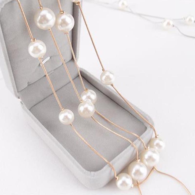 Korean Style Double Layer Pearl Sweater Chain Necklace 