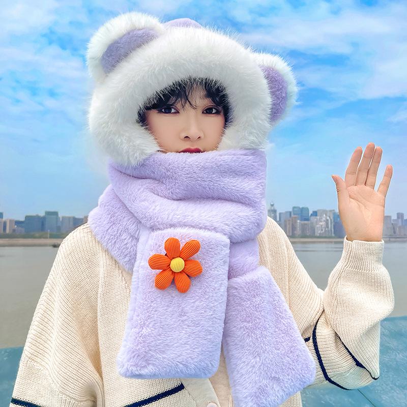 Cartoon Welpen Plüschmütze mit Schal und Handschuhen Set - Langohr-Design