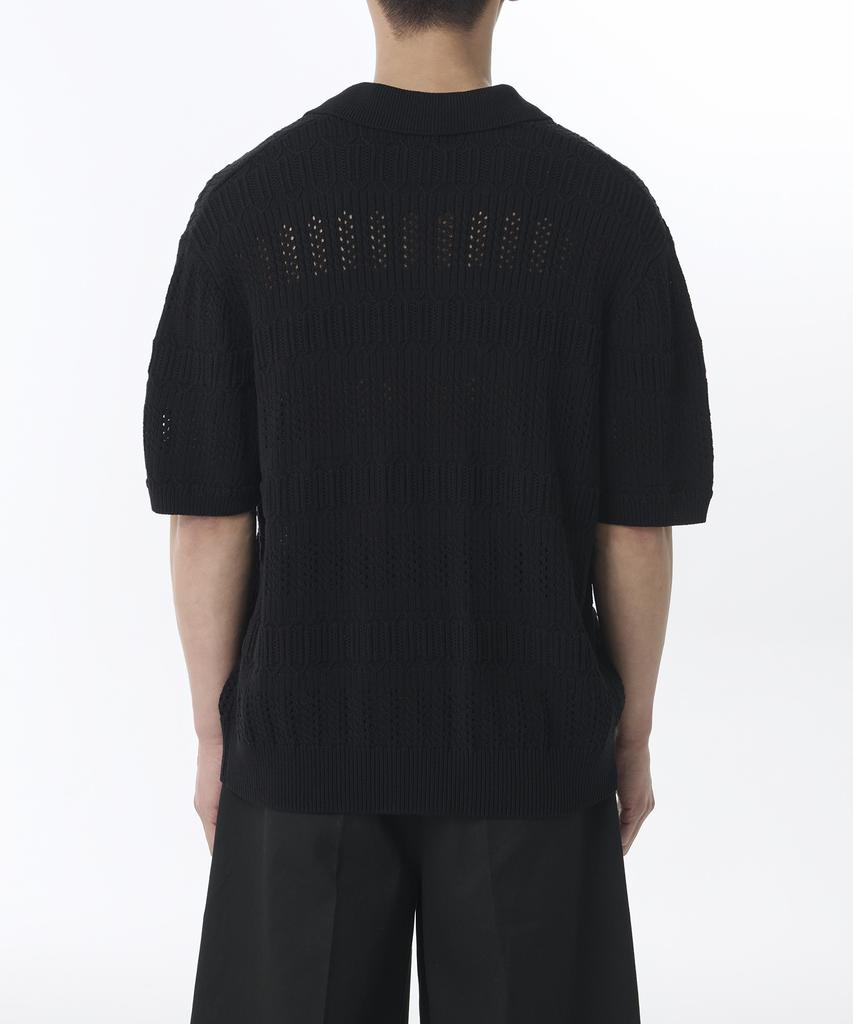 MUSINSA STANDARD Multi-Crochet Slit Neck Knitted Polo Shirt [Black]