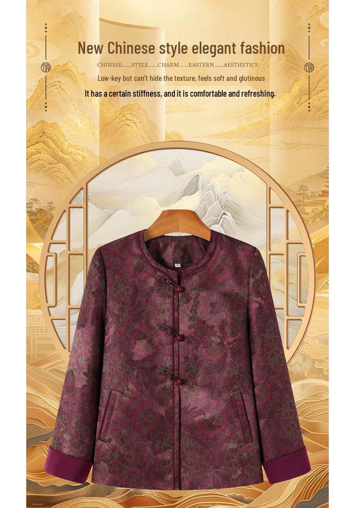 Stylish Spring Autumn Chinese Jacket for Middle-Aged Women: 60s-70s Versatile Long Sleeve