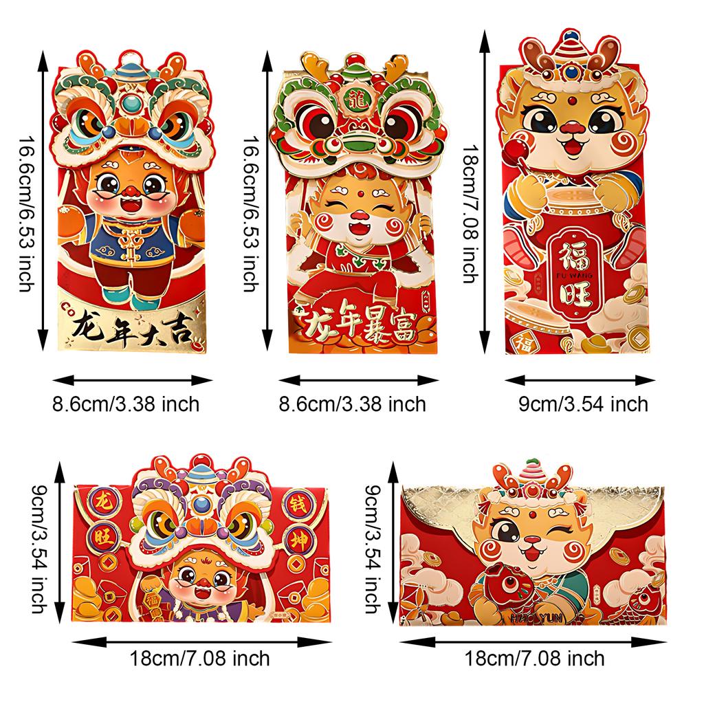 4x Red Chinese New Year Lucky Money Bag Traditional Blessings 2024 Dragon Year Essentials