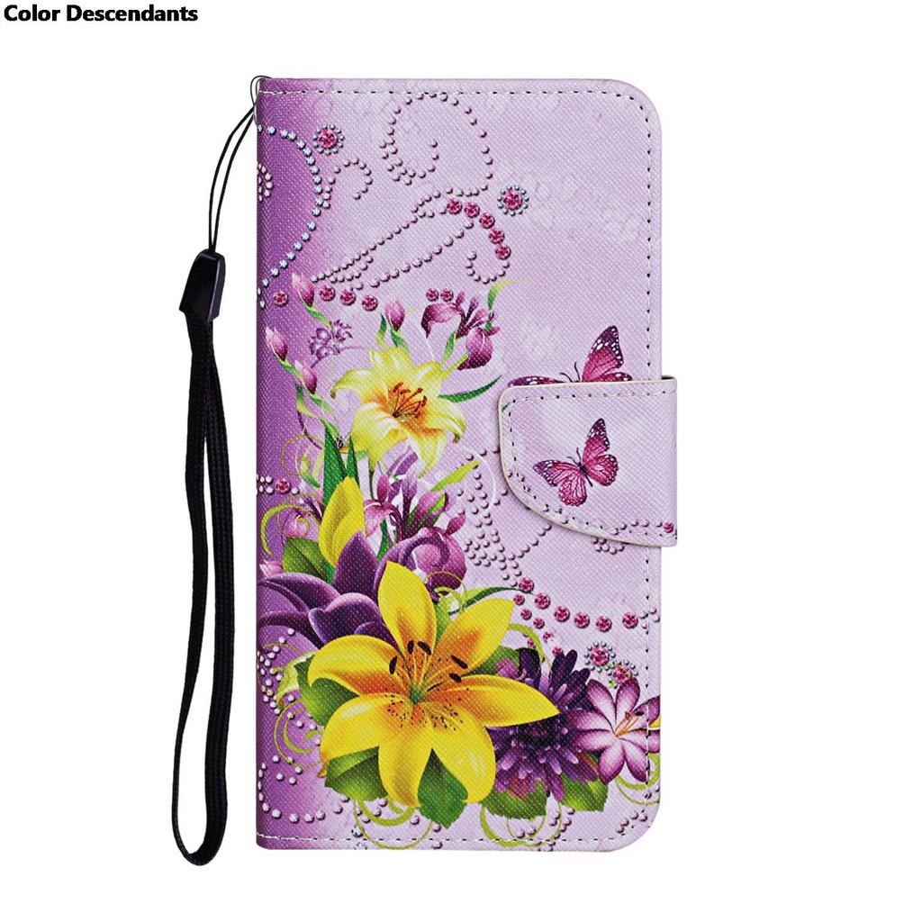 Painted Leather Case for Redmi Note 10 10S 11 11S Pro 5G 10C 8T Flip Wallet Card Slot Holder Phone Book Cover Flower Cat