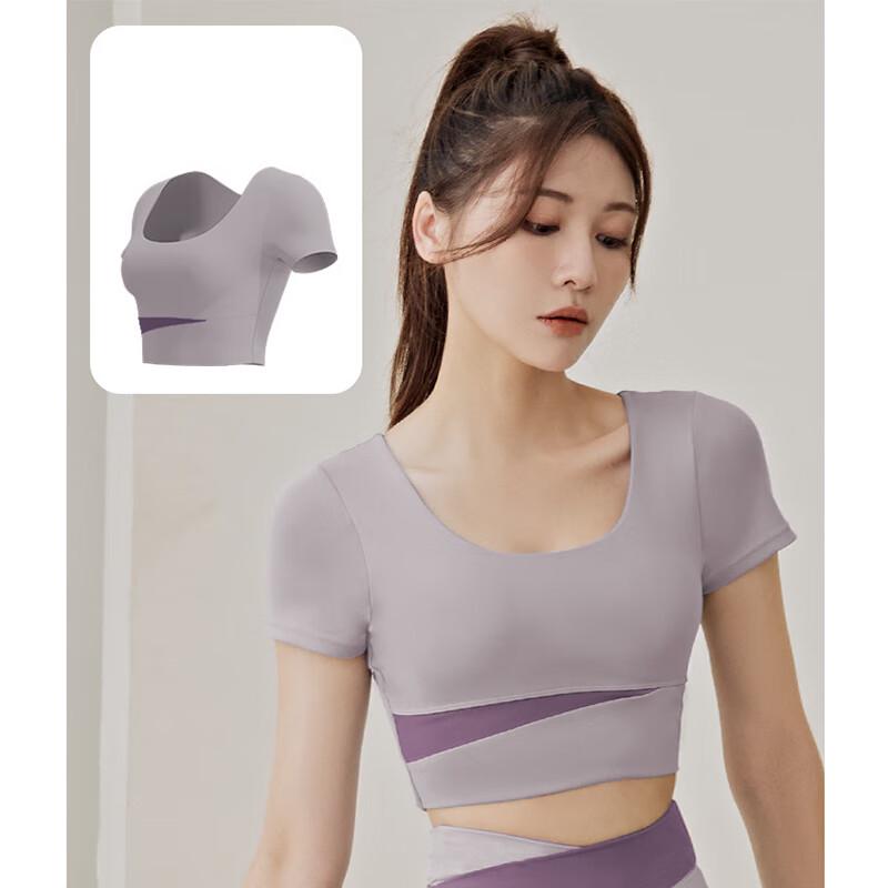 Yishan Yisi Color-block Short Sleeve Yoga Crop Top S, M, L, XL