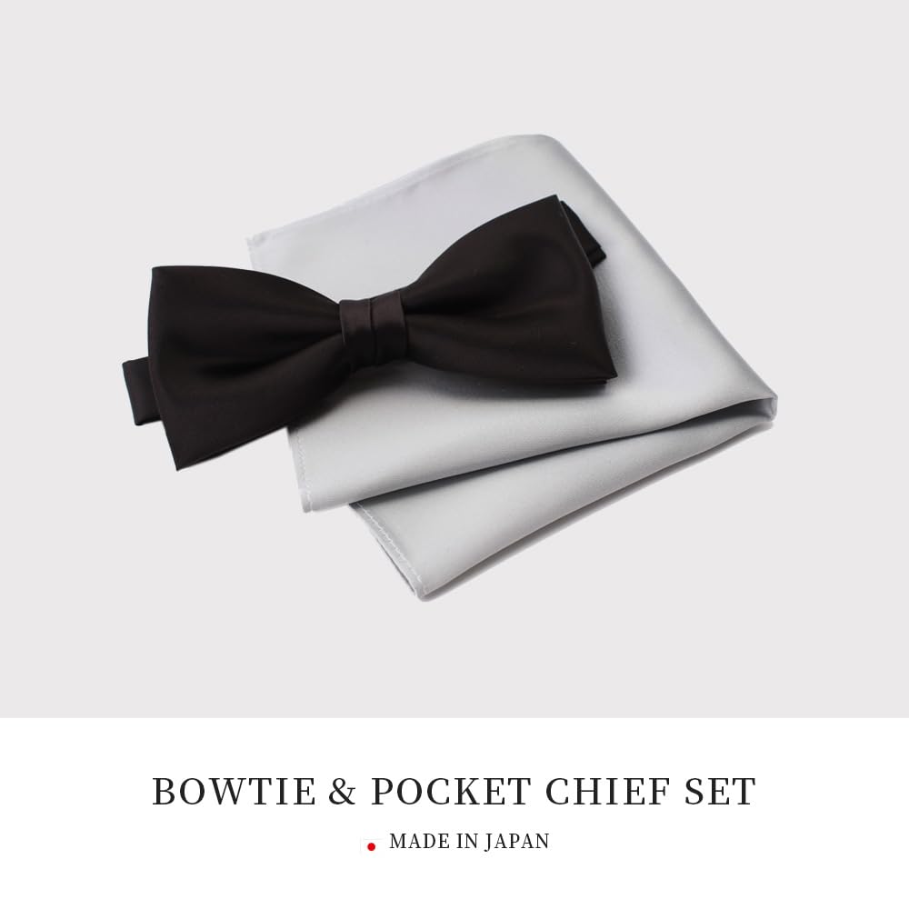[SmartBiz] Men's Pocket Square Set - Bow Tie, Formal, Wedding, Stylish, Wine, Navy, Black, Silver, White, Black & Silver - Free Size