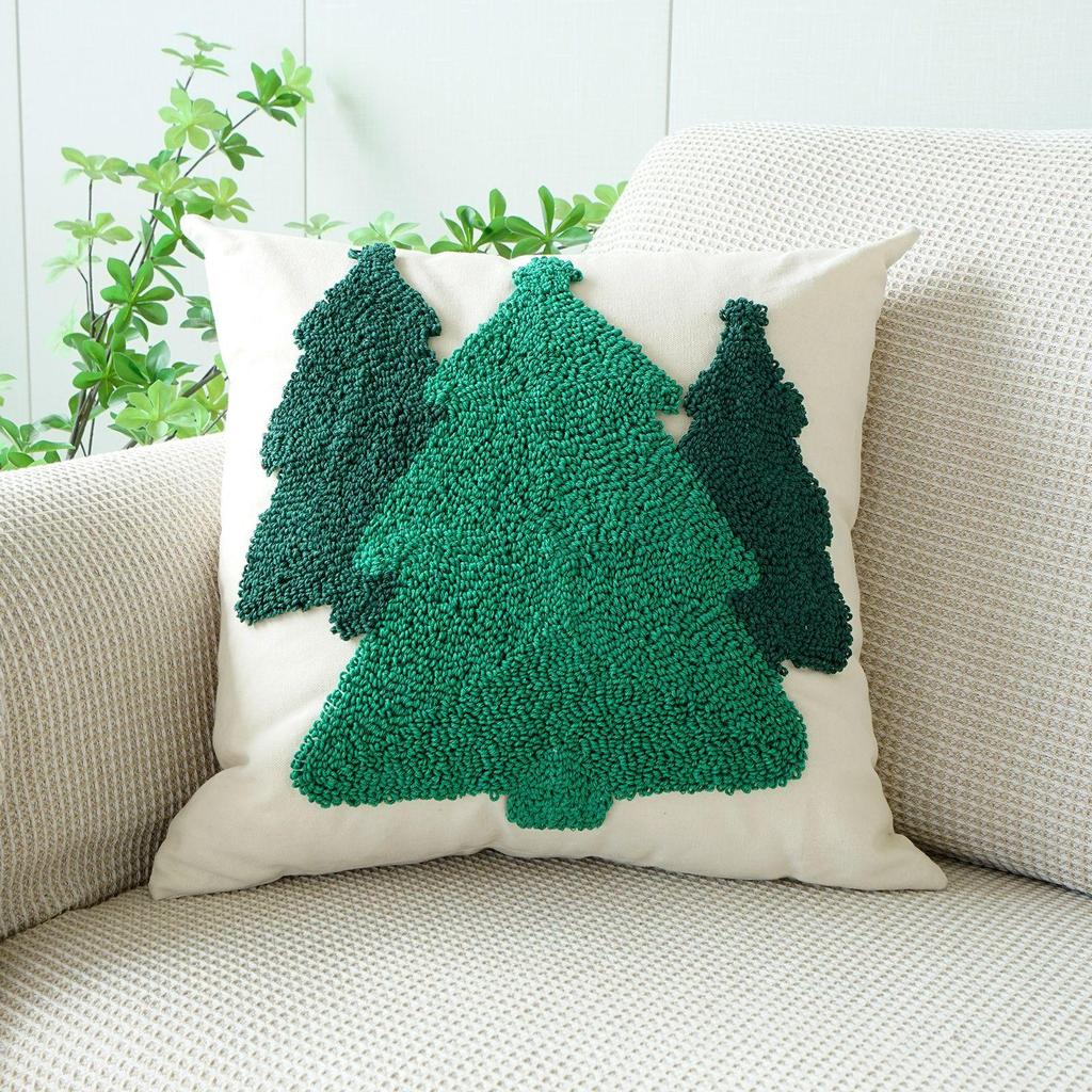 Chenille Embroidered Christmas Tree Pillowcase - Festive Cushion Cover for Sofa and Bed Decor.