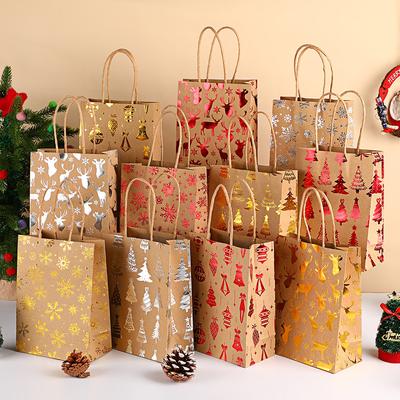 StoBag Sacs Cadeaux de Noël en Papier Kraft Sacs Cadeaux à Impression Métallique Sacs d'Emballage Cadeaux Sacs Shopping en Papier pour Bonbons Friandises de Noël