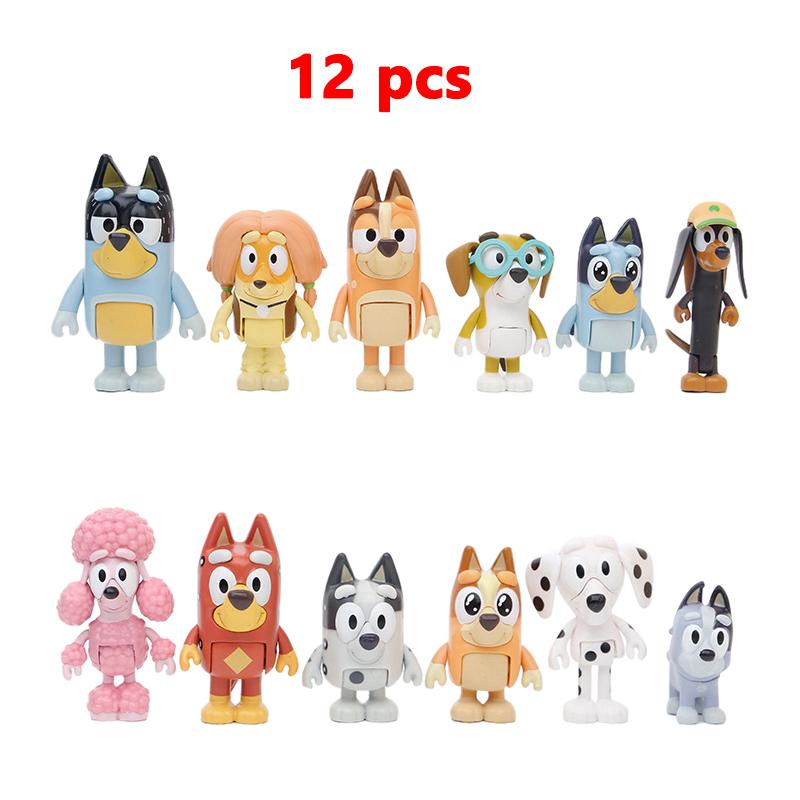8/12 ks Bluey Bingo Anime Figurka Hračka Sada Kreslená Mini PVC Pohyblivé Klouby Panenka Ozdoby Dovolená Vánoce Dětské Hračky Dárek
