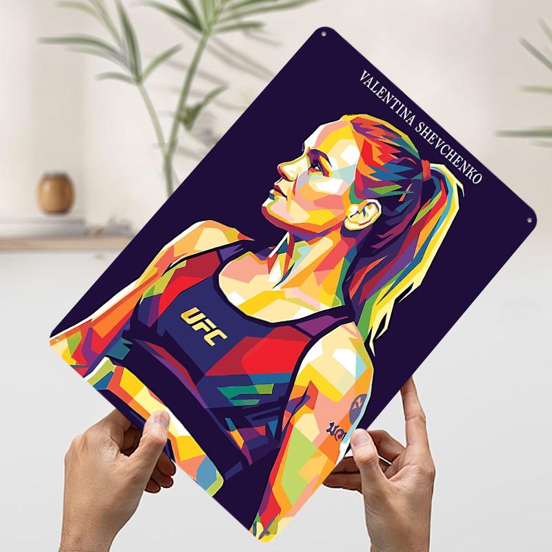 Valentina Shevchenko Pop Art Portrait Tinplate Poster Customized Wall Art Vintage Metal Signs Retro Tin Plaque for Office Decor 20x30cm(7.8x11.8inch)