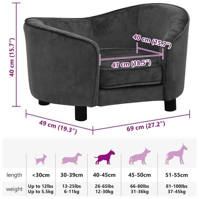 Canapé pour animal - vidaXL - Gris foncé - 69x49x40 cm - Peluche - Intérieur