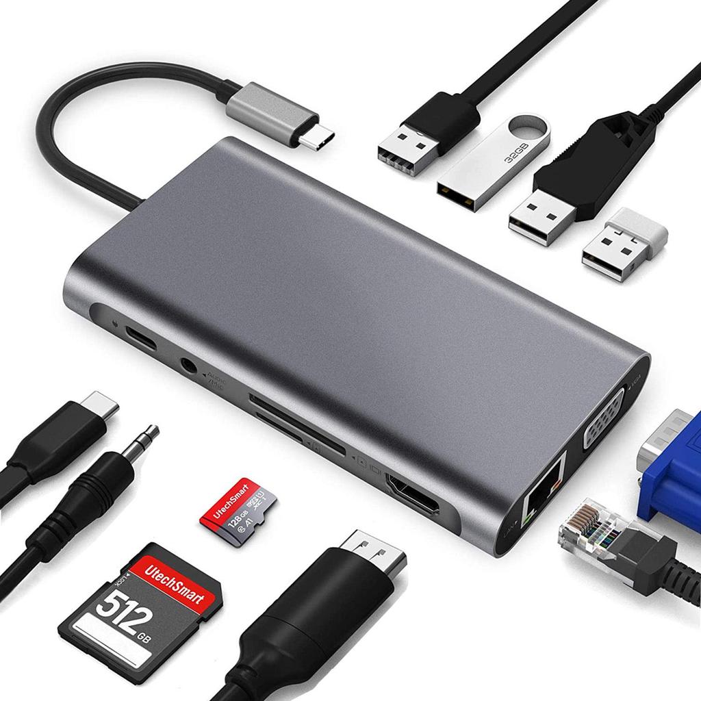 Type-C 4-in-1 Dual HDMI Screen Mirroring & Extended Display HD Expansion Dock with USB 3.0 Hub Converter