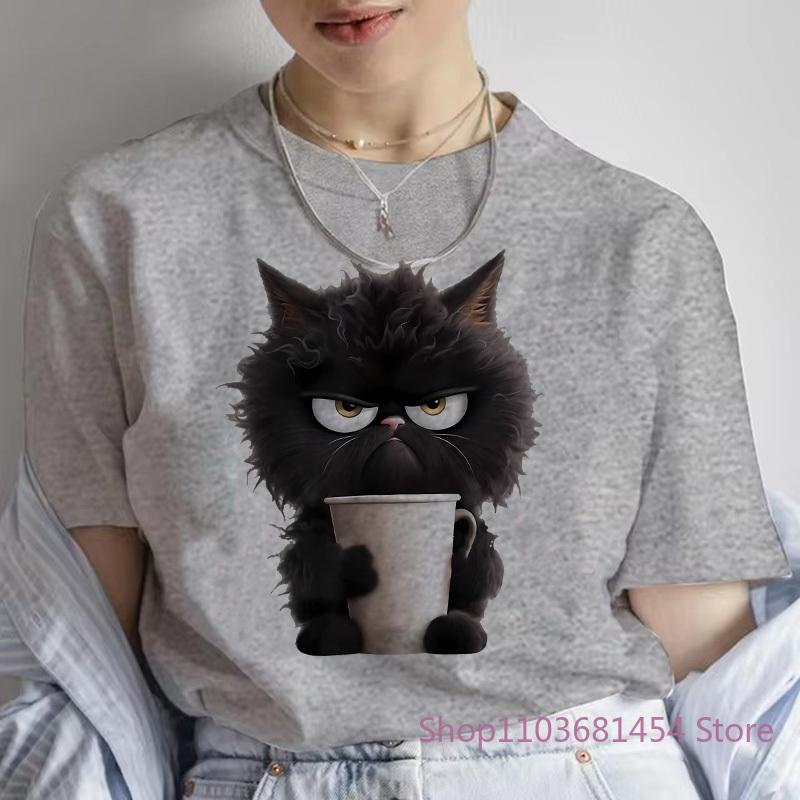

Забавный кот женская летняя белая футболка с принтом для девочек повседневная с коротким рукавом и круглым вырезом для летней женской одежды с животными 4XL