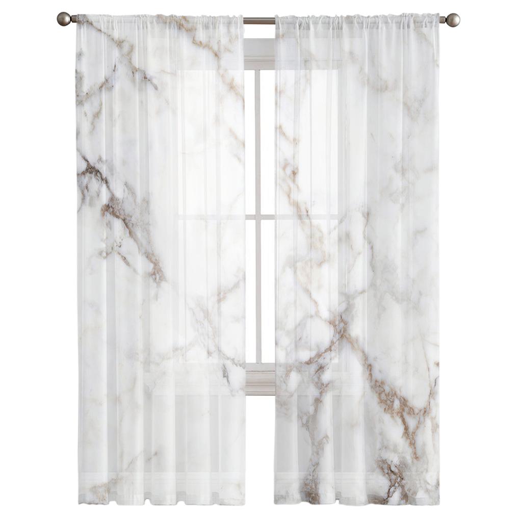 Luxury Tulle Curtains Marble Agate Summer Living Room Kitchen Chiffon Curtain Youth Bedroom Sheer Floor Valance Curtain