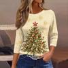 Women's Christmas Print Shirt Casual Retro Three-Quarter Sleeve Loose Fit Round Neck