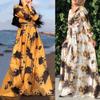 Floral Printting Ramadan Muslim Dress Abayas Lace Up O-Neck Dubai Turkey Islam Clothing Kaftan Robe for Womens Girls