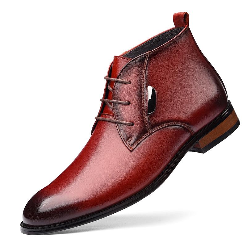 Autumn/Winter Plus Size 4647 Top Layer Cowhide Chelsea Boots - Men s 6cm Lift, Velvet-Lined, Trendy & Warm 38