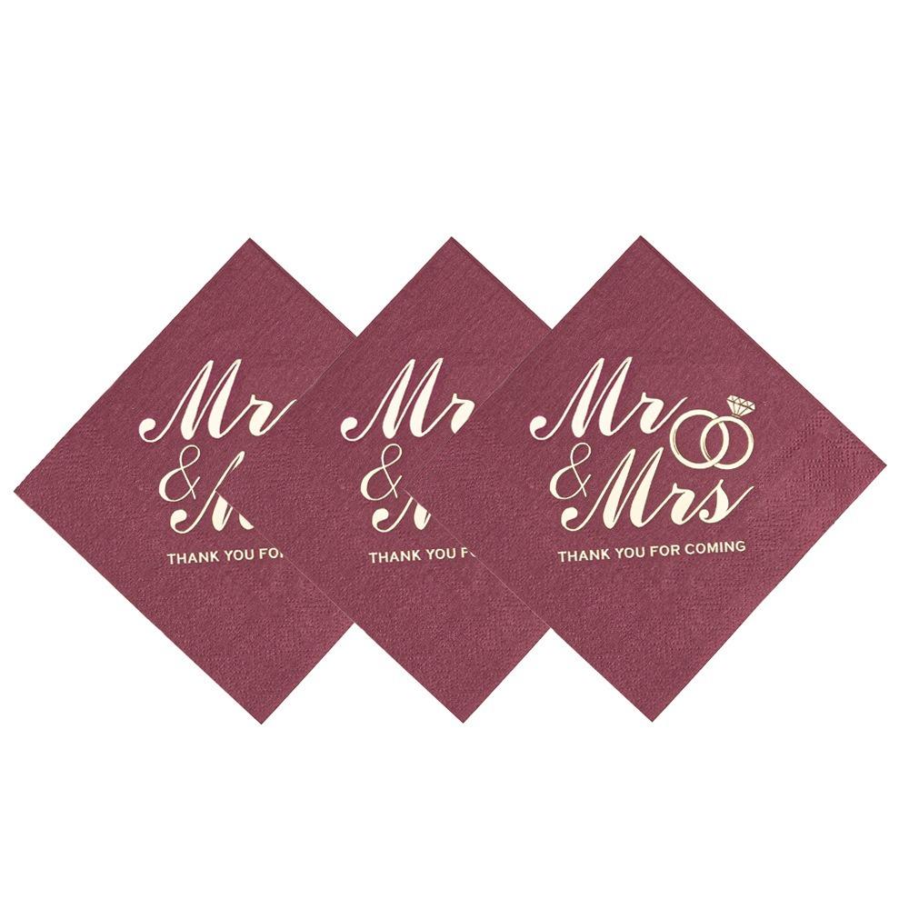 100pcs Soft Cocktail Napkins Bronzing Printed Disposable Napkins Mr Mrs Wedding Napkins Home Party