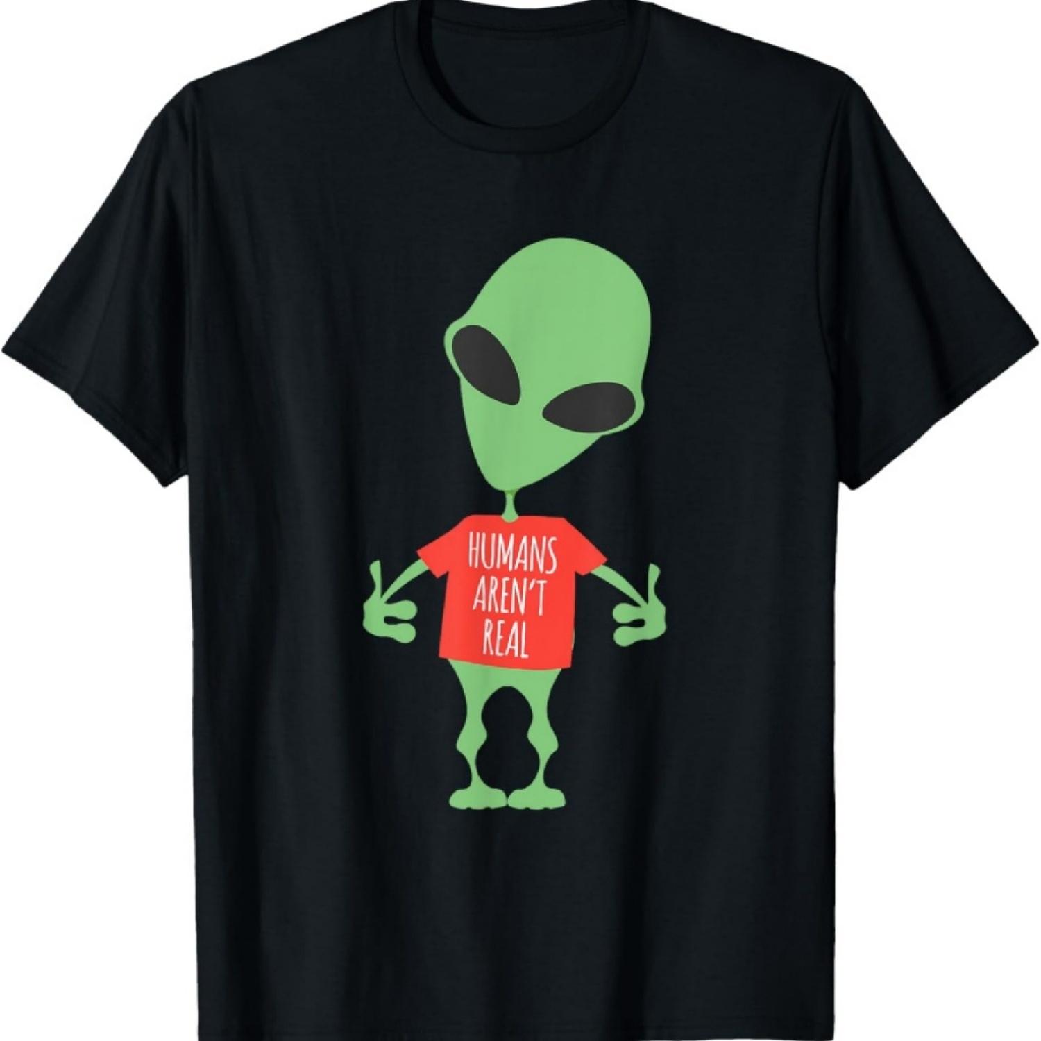 

Смішна футболка з інопланетянином Люди не справжні Милий подарунок НЛО XXXXXL чорний