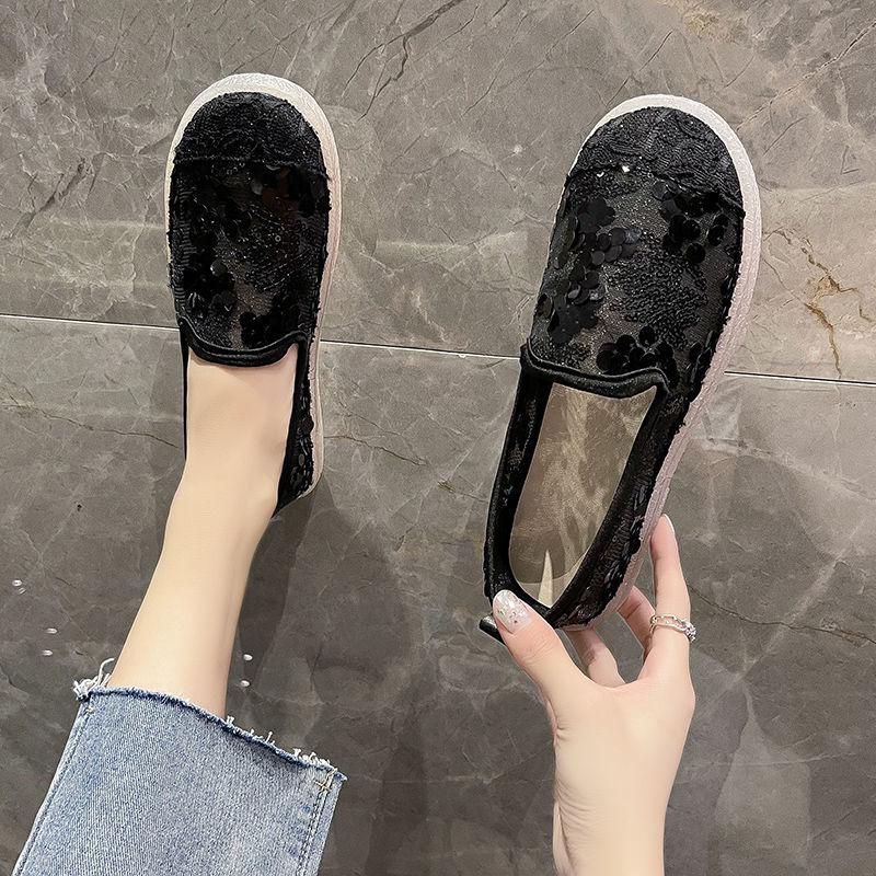 

Модные летние туфли-лоферы из сетки с пайетками для женщин, дешевая ликвидация, корейский стиль, высокое качество, модные слипоны, женские балетки 40