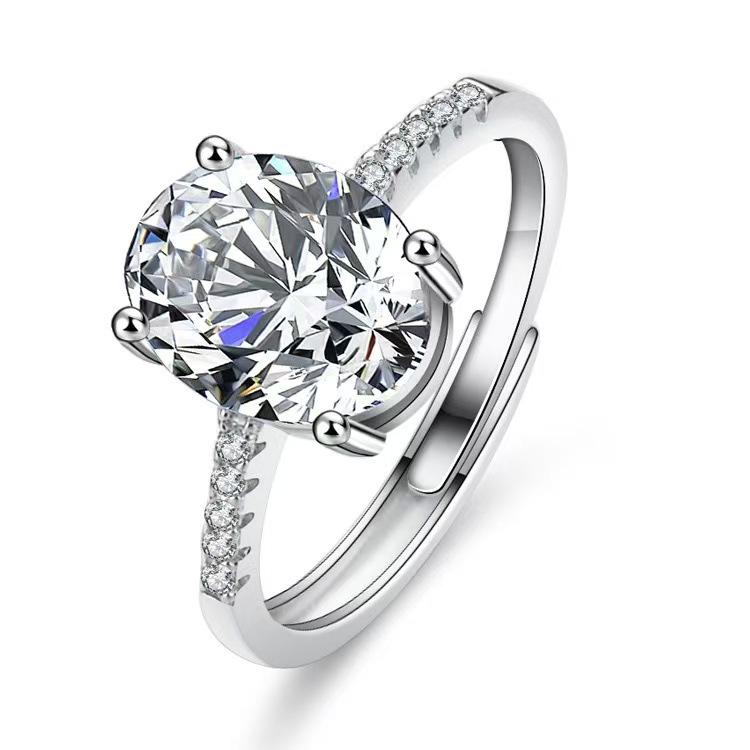 Elegant European & American Style Simulated Moissanite Large Carat Oval Zircon Ring for Women