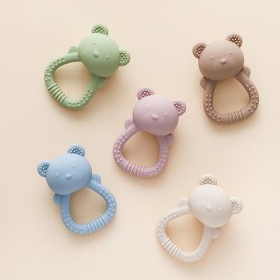 Mordedor de Silicone para Bebê Urso Sino de Mão Mordedores de Grau Alimentício Brinquedos de Chocalho Bebê 0-12 Meses Brinquedos Sensoriais de Silicone Mordedor de Silicone
