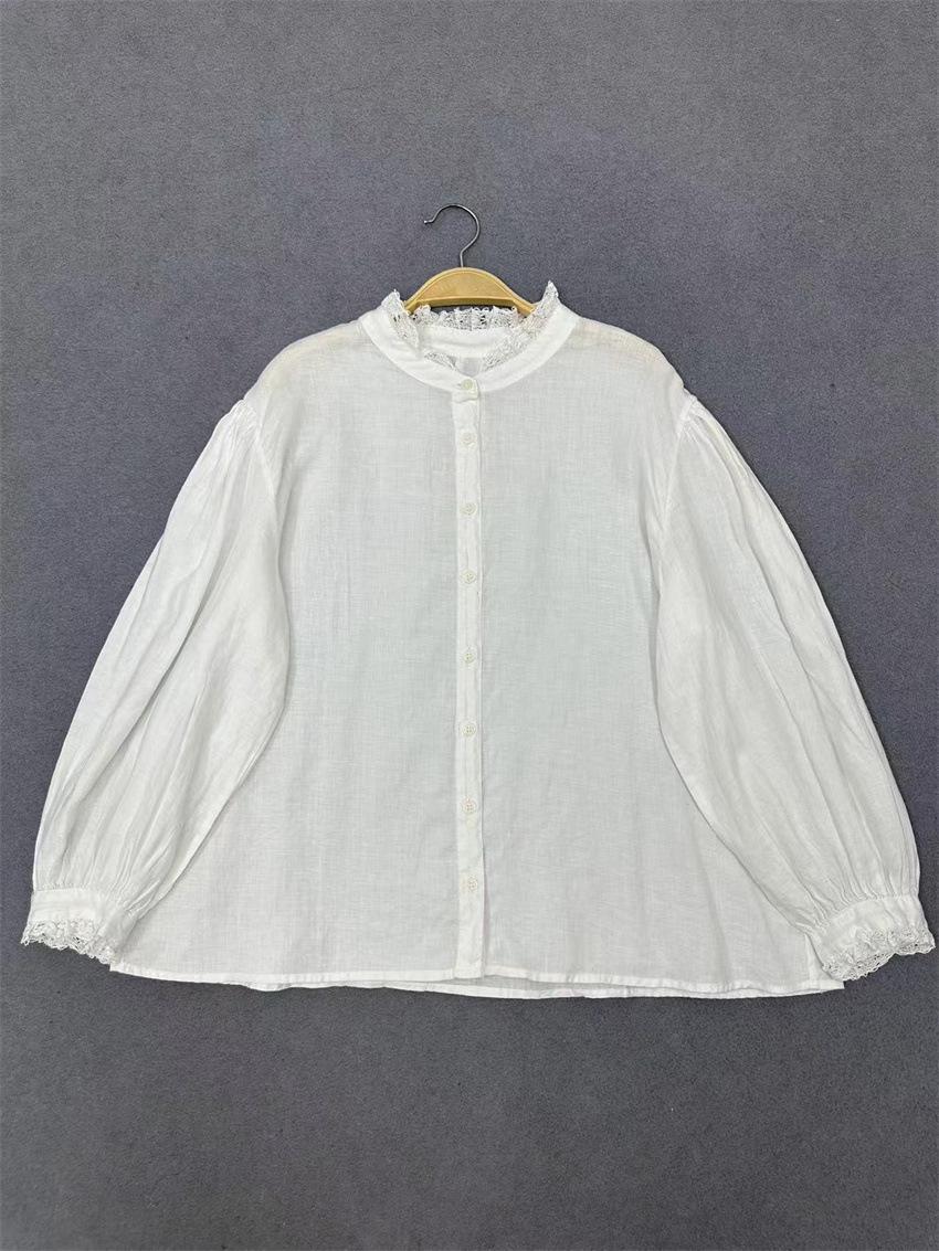 

Johnature Рубашка с осенней японской отделкой в виде грибка, воротник-стойка с длинным рукавом и круглым вырезом для женщин One Size белый