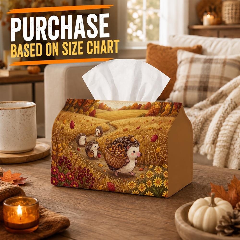 1pc Rustic Countryside Nature Tissue Box - Hedgehog Meadow Path Napkin Storage Box, Suitable for Rolls/Facial Tissues/Single Sheets, Two Sizes Availab