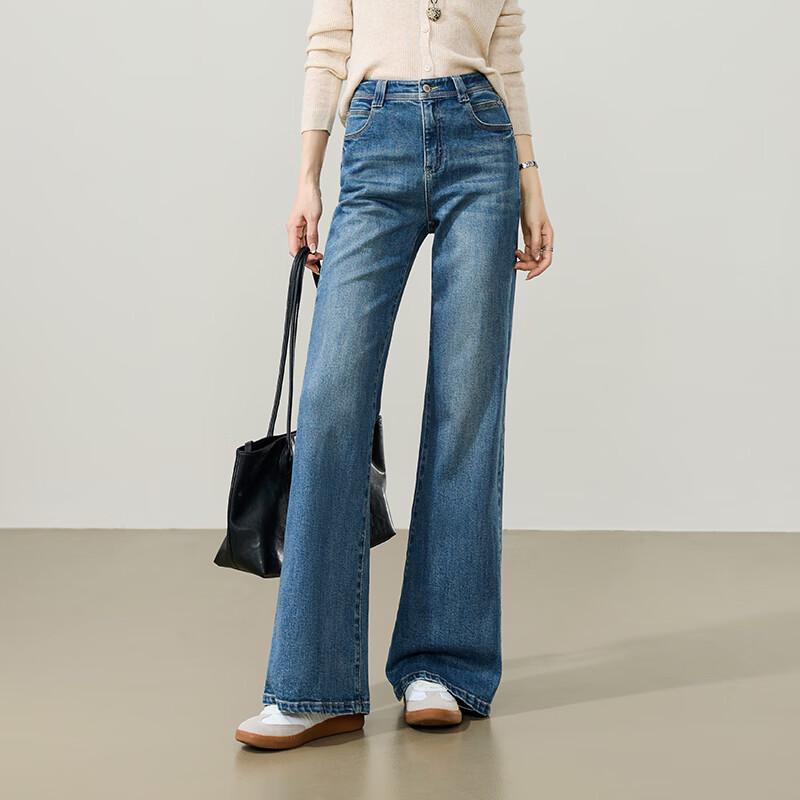 ESE-Y 2026 Spring Women s High-Waist Retro Elastic Micro-Flare Jeans 28 Regular