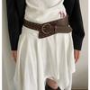 Vintage Brown Pu Leather Belt For Women With Wide Rivet Design For Boho Casual Style