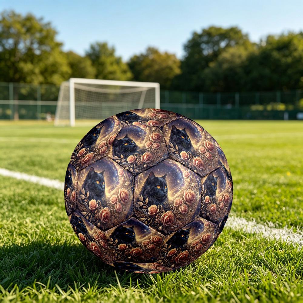 1pc Black Cat Roses Durable Size 5 Soccer Ball Professional Match Training Football Indoor &Outdoor Sports Ball P60170