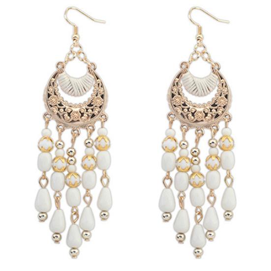 Women Retro Crescent Moon Ear Drops Dangles Tassel Hook Earrings Boho Style