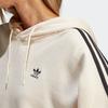 Adidas Originals Short Sports Drawstring Striped Hoodie for Women, Wonder White