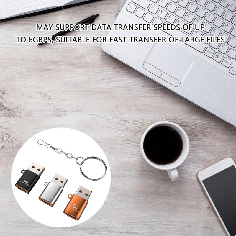 USB till USB C-adapter Typ C hona till USB A hane Omvandlare för Klocka, Telefon, Smartphone 120W Laddning 6Gbps Dataöverföring