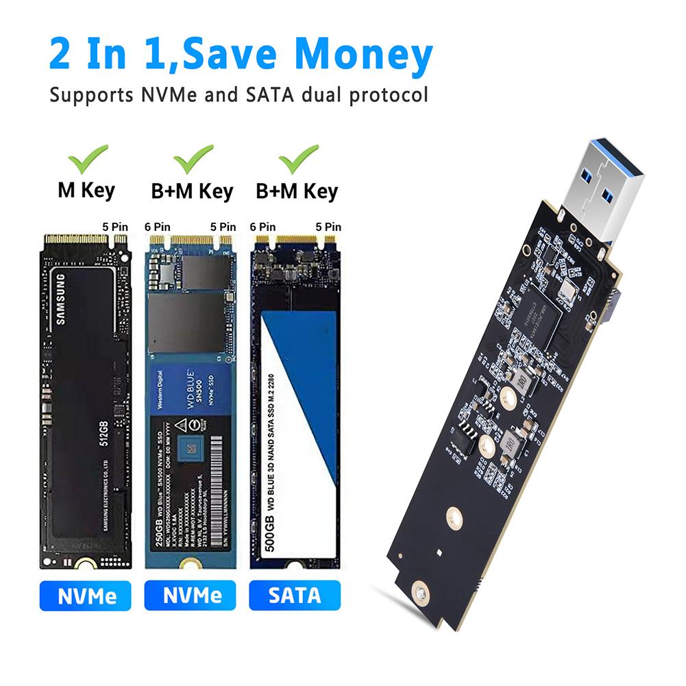 M.2 SSD SATA/NVMe To USB 3.1 Adapter B+M Key/M Key 3.1 SSD Adapter Riser Hard To Box Enclosure Q2R0