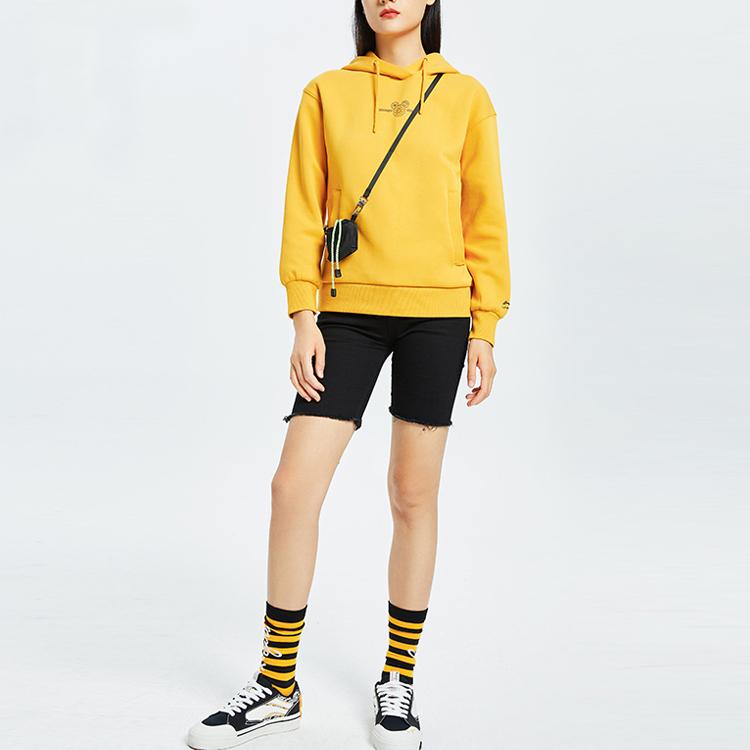 Lining X Disney Collaboration  Non-Shoe Series Mickey Mouse Pattern Hoodie Long Sleeve Women Tops Yellow AWDQ582-1