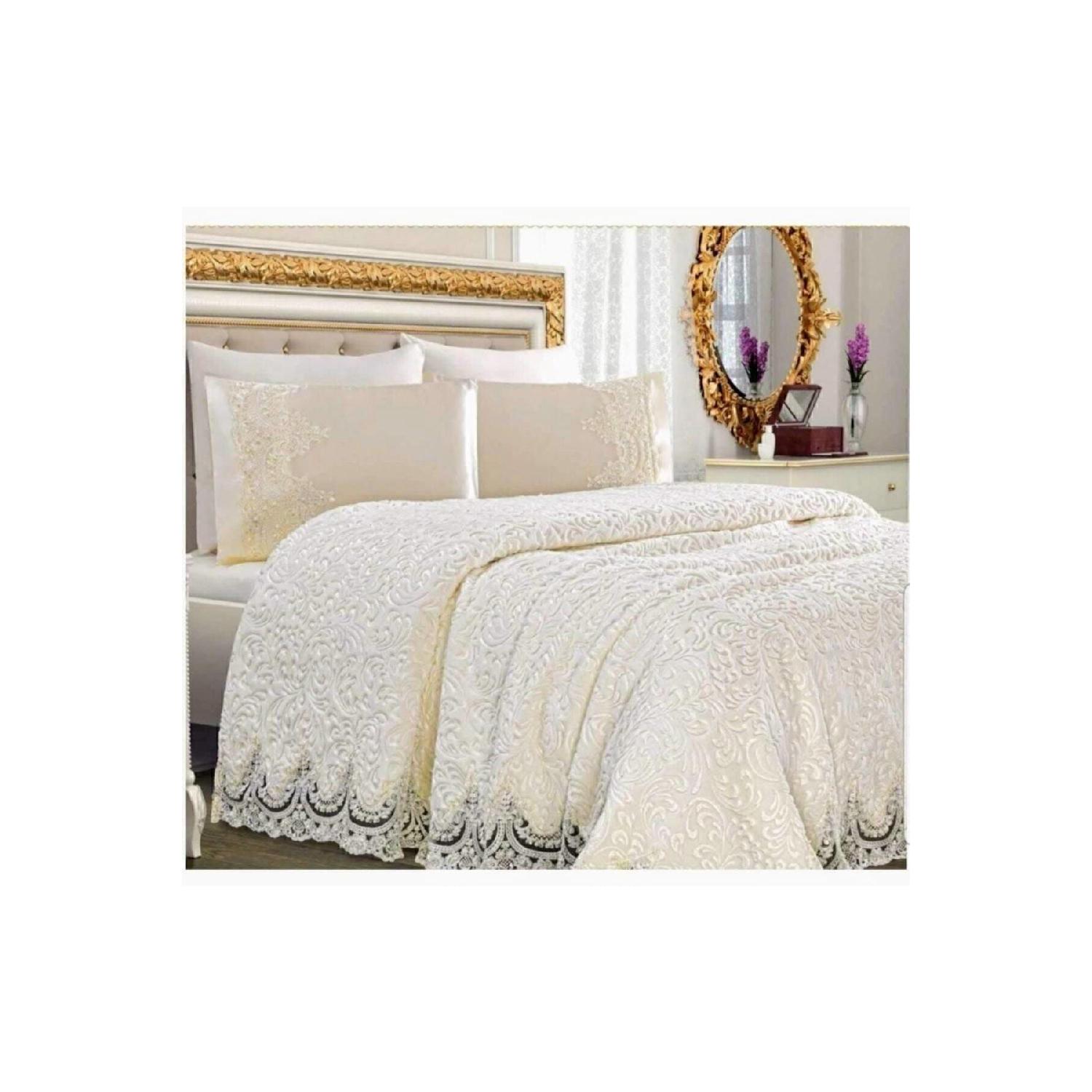

Cream Cream Double French Guipped Blanket Set, Bedspread Set Without Box рожевий