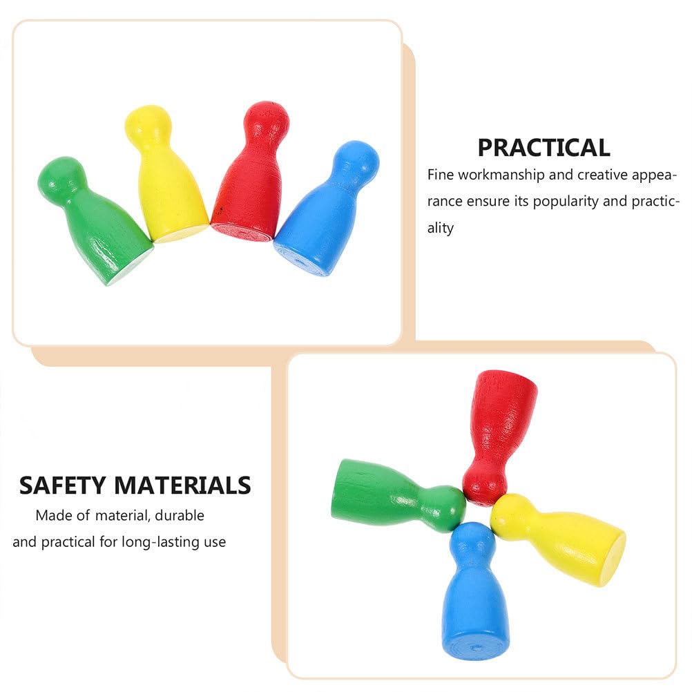 ifundom 60 Multicolored Wooden Chess Pieces for Board Flying Chess Checkers Accessories Games, Human-Shaped Pawns, &