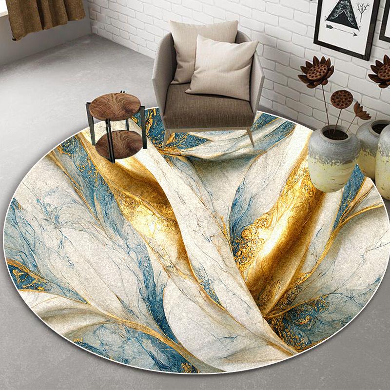 Golden Luxury Marble Round Carpets Living Room Decoration Home Abstract Large Area Rugs for Bedroom Non-slip Washable Floor Mats