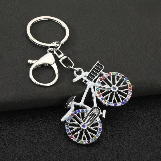 Keychain Pendant Sparkling Rhinestones Bicycle Design Zinc Alloy Key Chain with Lobster Clasp Electroplated Key Holder Backpack Car Accessory