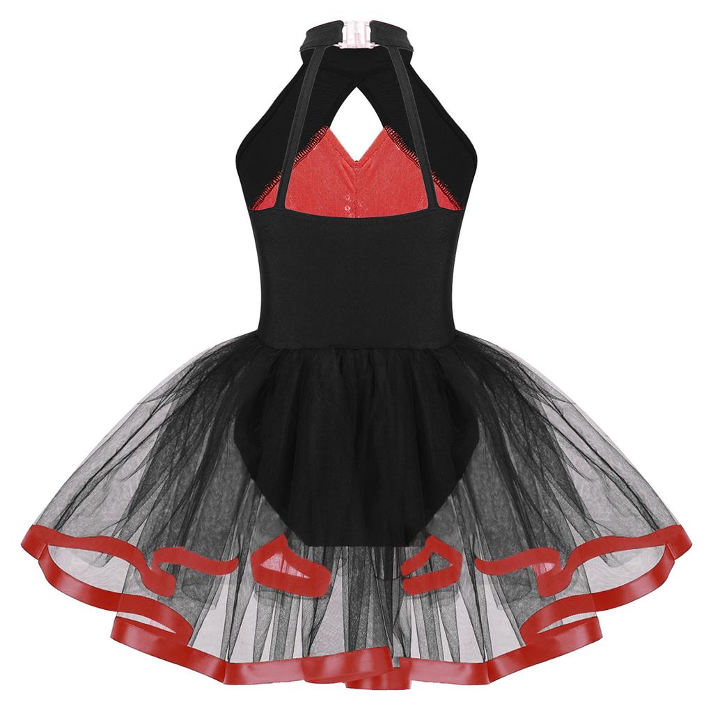 Kinder Mädchen Glitzer Pailletten Tanz Tutu Ballett Kleid Neckholder Gymnastik Trikot Modern Latin Jazz Tanzen Performance Kostüm