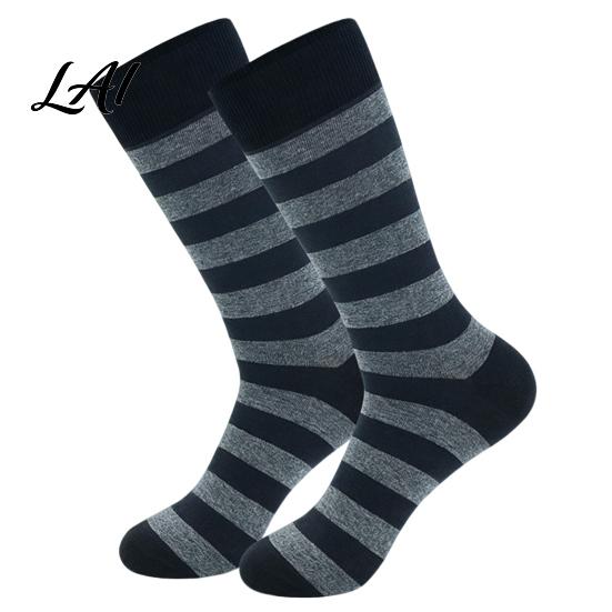 Daily Commute Work Socks Men Striped Crew Socks Cotton Dress Moisture Wicking Everyday Wear Resistant Breathable for Business Office Casual