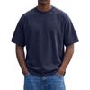 Herren Schwarzes gewaschenes Rundhals-T-Shirt Lockere Passform Kurzarm Lässiges einfarbiges Oberteil