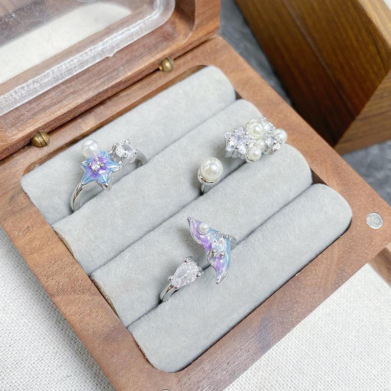 [Symphony Star Ring] Enamel Dripping Oil Fishtail Star Opening Ring Zircon Niche Light Luxury High-End Stacked Ring