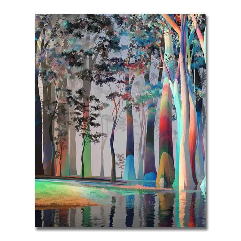 

Modern Abstract Tree of Life Oil Painting Prints On Canvas Painting Posters Colorful Tree Wall Art Picture for Living Room Decor 20x30cm