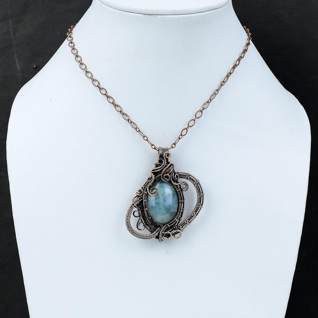 Aquamarine Pendant Copper Wire Wrapped Pendant Handmade Pendant Copper Jewelry Gift For Mother Genuine Gemstone Pendant Wire Wrapped Jewelry