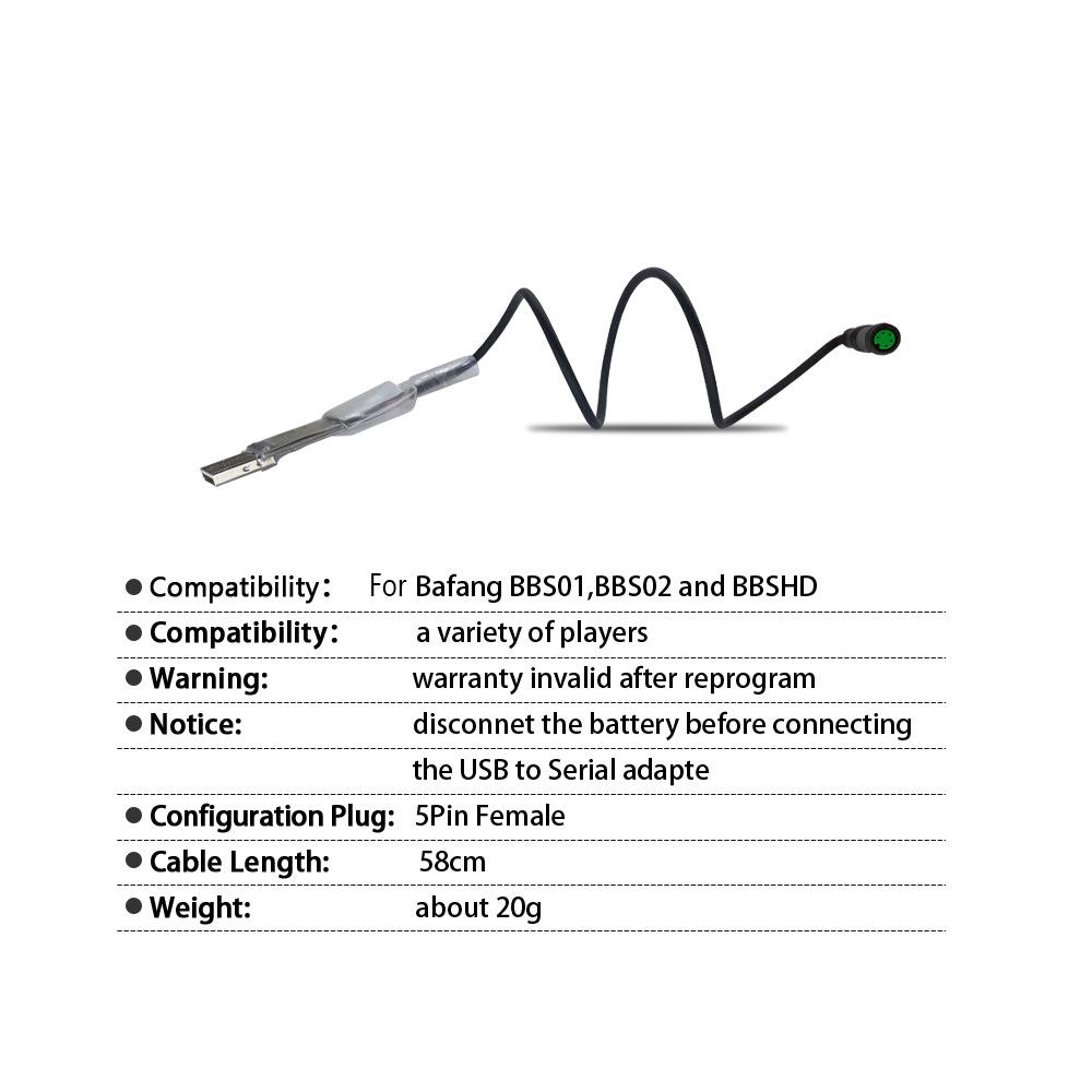USB Programming Cable Cord for BAFANG BBS01 S02 S03 BBSHD E-bike Mid Drive Motor